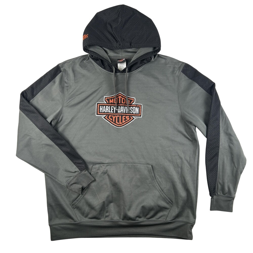 Harley-Davidson Hoodie Mens XL Mesh Panel Fleece Sweatshirt Graphic Big Logo